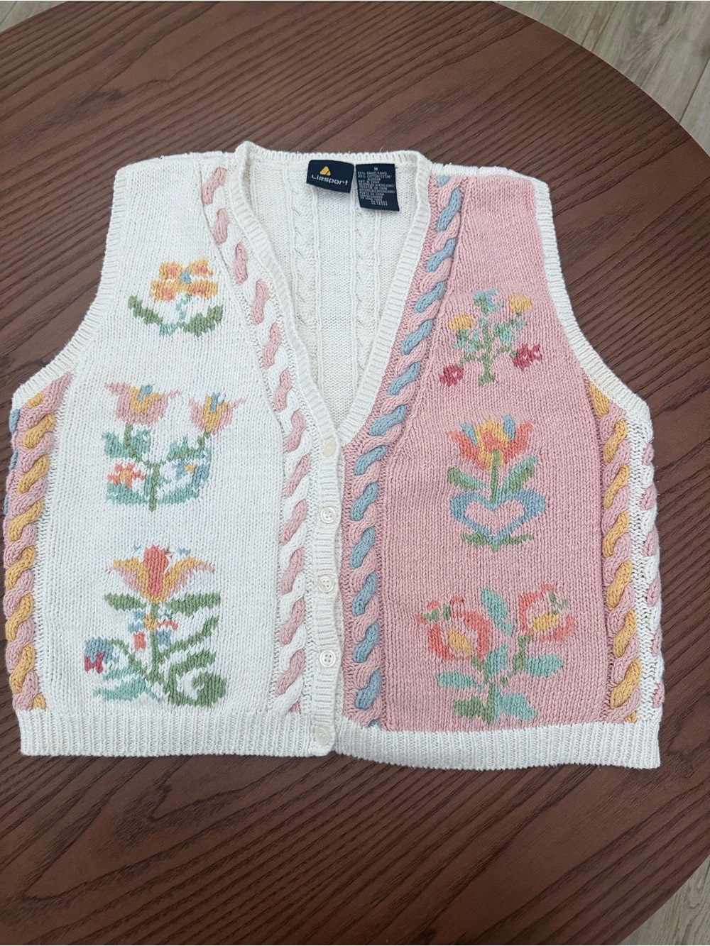Vintage Lizsport by Liz Claiborne Floral Knit Sweater Vest – Size M